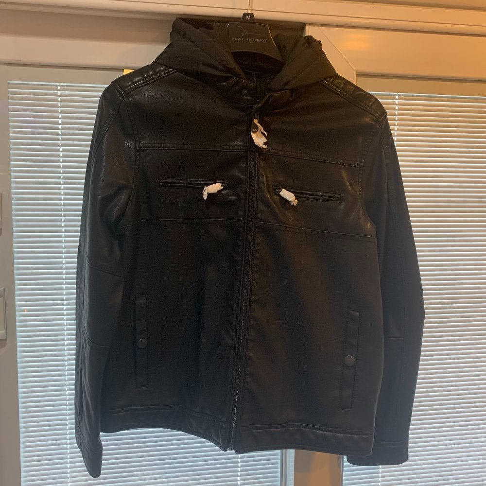 NWT Marc Anthony Leather Jacket with Detachable Hood Size M